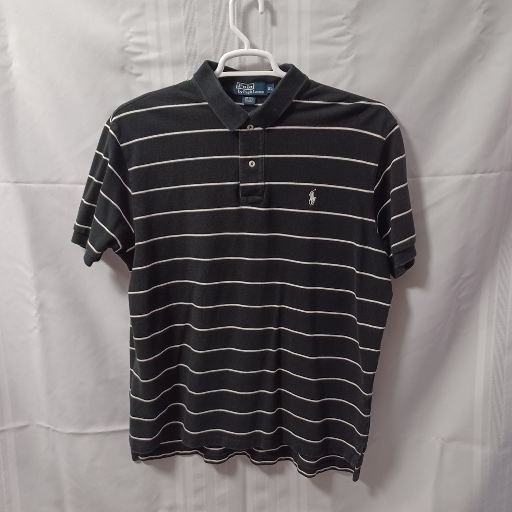Polo Ralph Lauren Polo Shirt Mens XL Black Striped Short Sleeve Cotton Pique